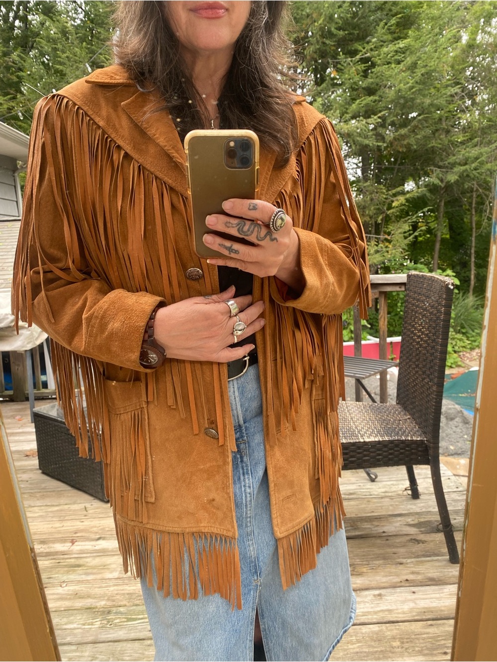 Vintage 80’s Cedars Brown Suede Leather Jacket Fringe Western S/M